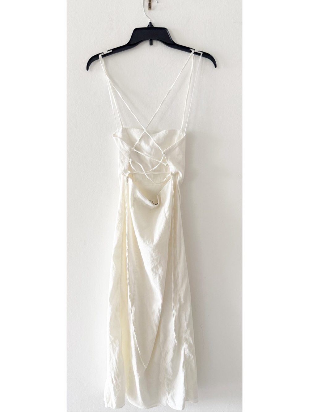 Zara White Linen-Blend Strappy Back Front Slit Midi Dress Size Small (S) - Picture 7 of 11